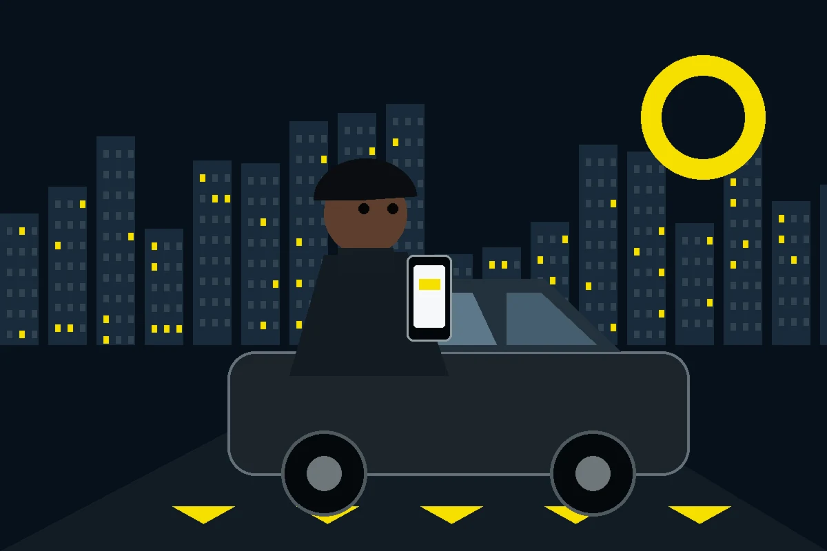 RYD mobility technology visual showing a driver, vehicle and digital dashboard
